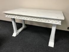 A painted white Gothic refectory table