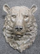 A resin grizzly bear head