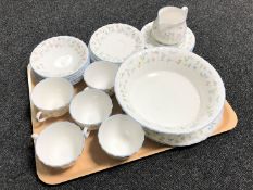 A tray of twenty-seven pieces of Royal Worcester Forget Me Not china