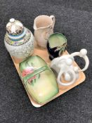 A tray of Royal Worcester lustre basket, Beswick jug, oriental lidded vases,