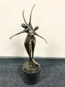 An Art Deco style bronze figure of two female dancers, on marble base,