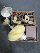 Two boxes of 20th century glass ware, stoneware china etc,