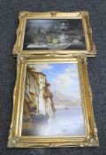 A gilt framed panel depicting a Mediterranean lake scene, signed Collier,