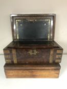 A Victorian rosewood brass bound writing box together with a Victorian oak cutlery box