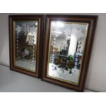 Two framed hand painted etched mirrors