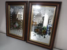 Two framed hand painted etched mirrors