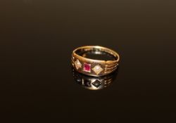 A 15ct gold pearl and ruby ring,