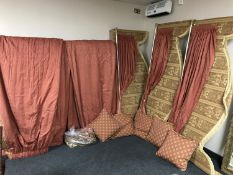 Three pairs of fully lined curtains, drop 300cm, with pelmets,