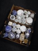 Two boxes of Ringtons chintz and blue and white china, antique floral pattern tea service,