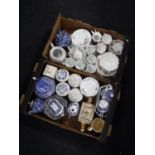 Two boxes of Ringtons chintz and blue and white china, antique floral pattern tea service,