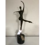 An Art Deco style bronze figure of a female dancer, on marble base,