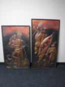 A pair of 20th century copper relief panels depicting African tribesman CONDITION