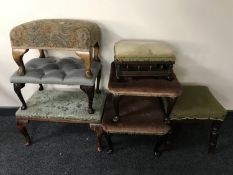 Seven early 20th century and later upholstered footstools