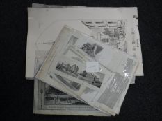 A quantity of unframed antiquarian black and white prints and book plates