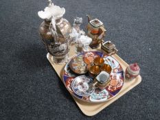 A tray of oriental wares including Japanese tea set, Lladro geisha figure,
