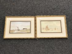 Twentieth century school - boats at low tide, watercolour, signed 'Carter', 28cm x 17cm,