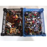 Two baskets containing mid twentieth century and later plastic soldiers including Loan Star Timpo