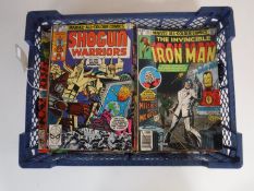 A basket containing approximately sixty 1970's and later Marvel comics