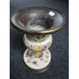 An antique pottery and brass lamp base