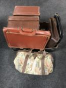 A box of two vintage luggage cases,
