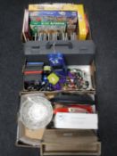Four boxes of board games, kitchen ware, costume jewellery, CDs, an Ikea occasional table,