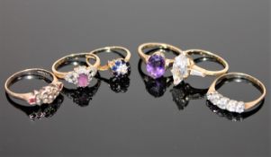 A 9ct gold amethyst and diamond ring, another 9ct gold amethyst set ring,