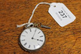 A Sterling silver fob watch with key