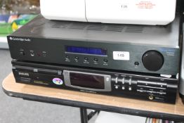 A Cambridge Audio Topaz AM10 integrated amplifier together with a Philips compact disk player