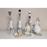 Three Nao figural table lamps and a Nao figure of a girl (4)