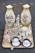 A tray of Dresden porcelain figures, pair of Austrian vases,