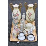 A tray of Dresden porcelain figures, pair of Austrian vases,