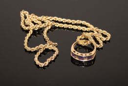 A 9ct gold amethyst ring and a 9ct gold chain