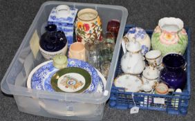 A box and a crate of various 20th century tea china and glass ware,