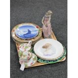 A tray of plates including Royal Crown Derby, Royal Copenhagen, Spanish figure,