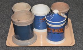 Five crackle-glaze apothecary-type jars (one with lid)