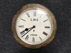 An oak cased wall timepiece, the dial later signed L.M.S.