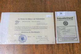 Two pieces of German Third Reich ephemera