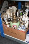 A box of various 20th century china table lamps