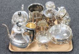 A tray of 20th century silver plated wares, tea set,