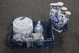 A collection of Chinese blue and white porcelain including reticulated small square planters etc.