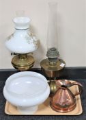 A tray of Victorian copper jug,