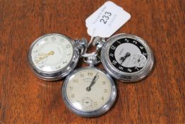 Three vintage pocket watches by Ingersoll and Stirling.