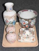 A tray of Oriental style planter, Japanese vase,