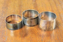 Three silver napkin rings - Birmingham 1931, 1927 and London 1921.