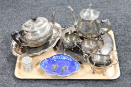 A tray of silver plated wares,
