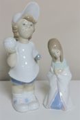 A Lladro figure of a boy with a tennis racket and another figure of a girl (2)