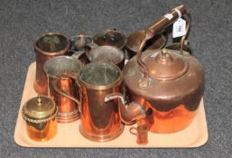 A tray of Victorian copper kettle,