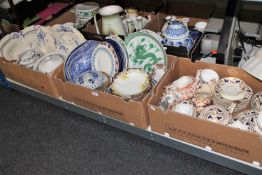 Three boxes of Royal Doulton Burgundy pattern dinner china, Myott plates,