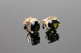 A pair of 9ct gold green tourmaline earrings,