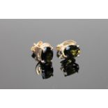 A pair of 9ct gold green tourmaline earrings,